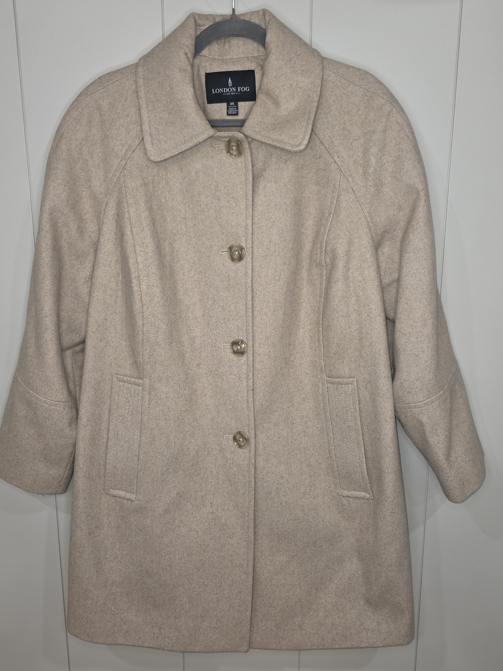 London Fog Women's Wool Blend Beige Overcoat Sz 0X Button Down